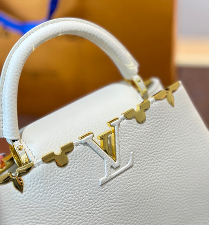 New Capucines Metallic Flower Trim Handbag 1824042604