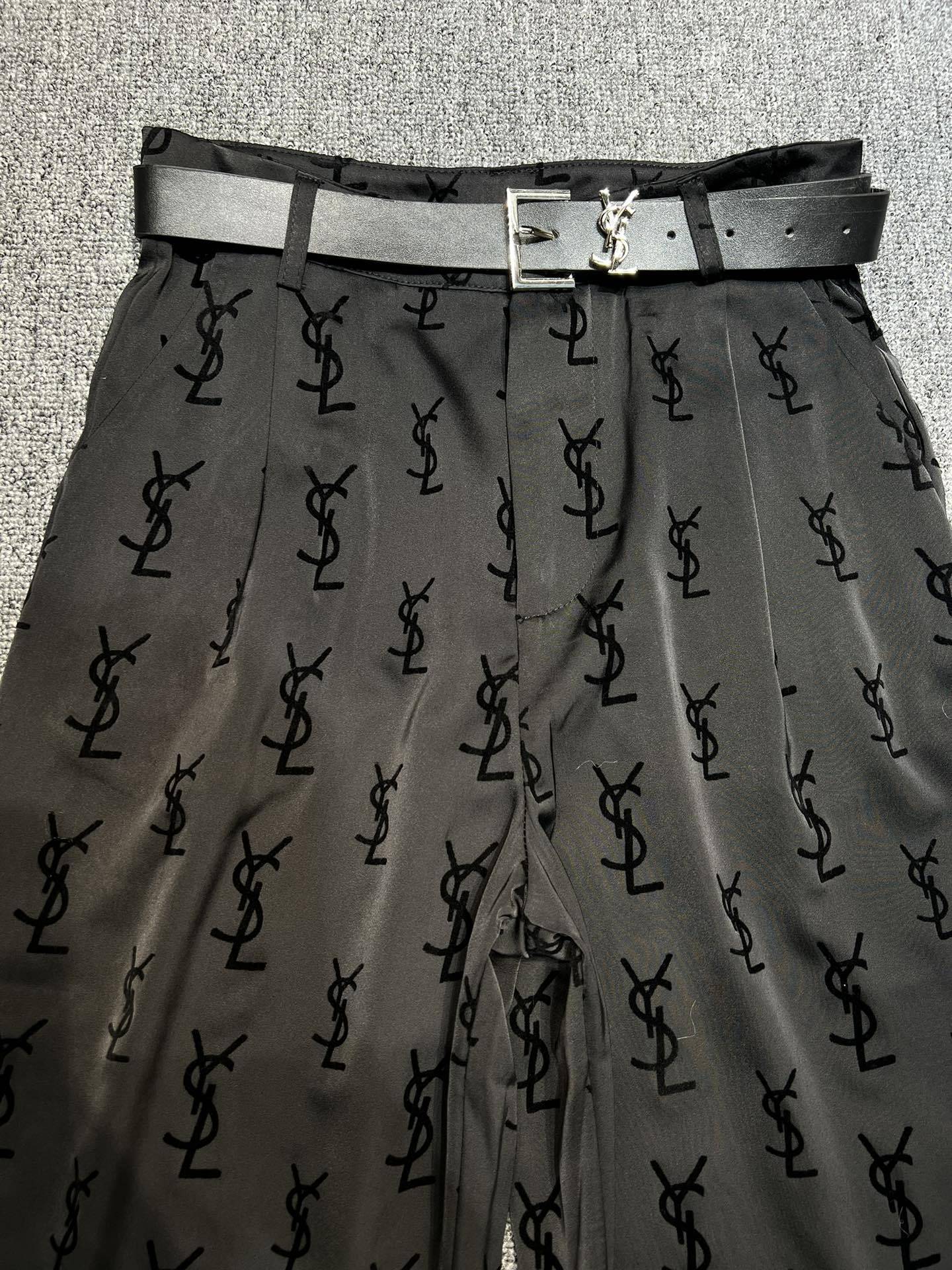 Flocked letter logo wide leg pants (with belt) 1824021906