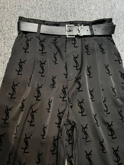 Flocked letter logo wide leg pants (with belt) 1824021906