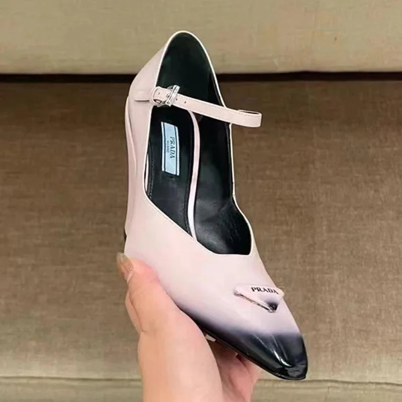 New Retro Shallow Mouth Pointed Mary Jane Single Shoes 1023122808