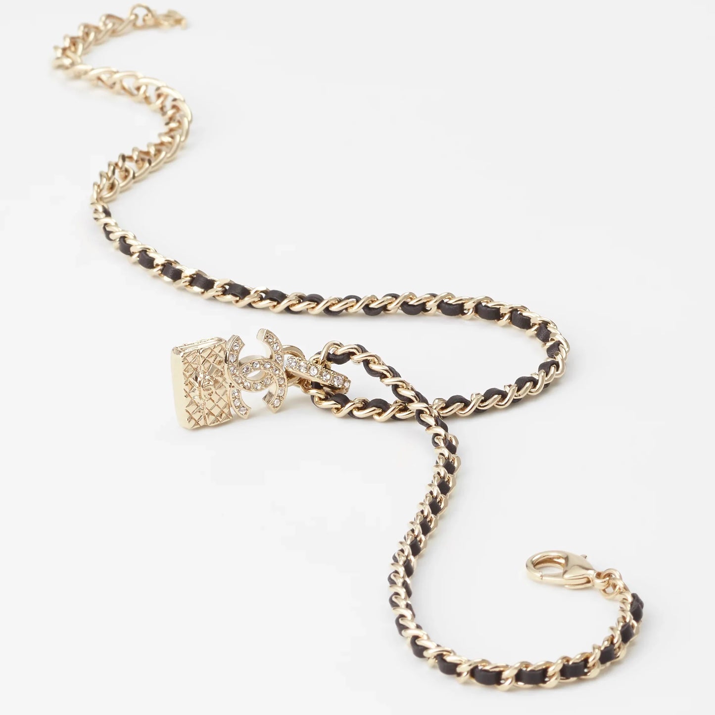 Full diamond double c diamond bag through leather necklace 1025030532