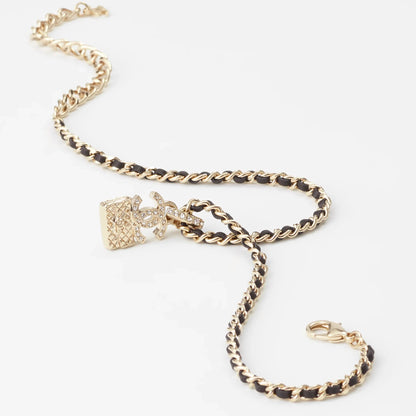 Full diamond double c diamond bag through leather necklace 1025030532