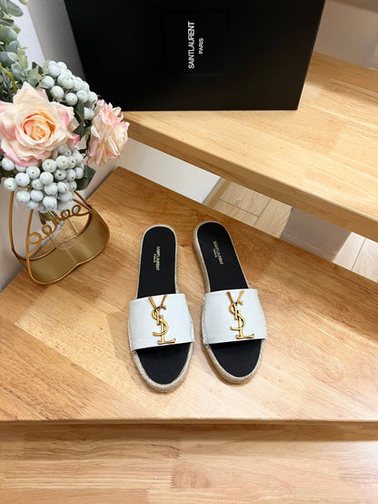 SL Fashionable Patent Leather Gold Letter LOGO Slippers 0724011103