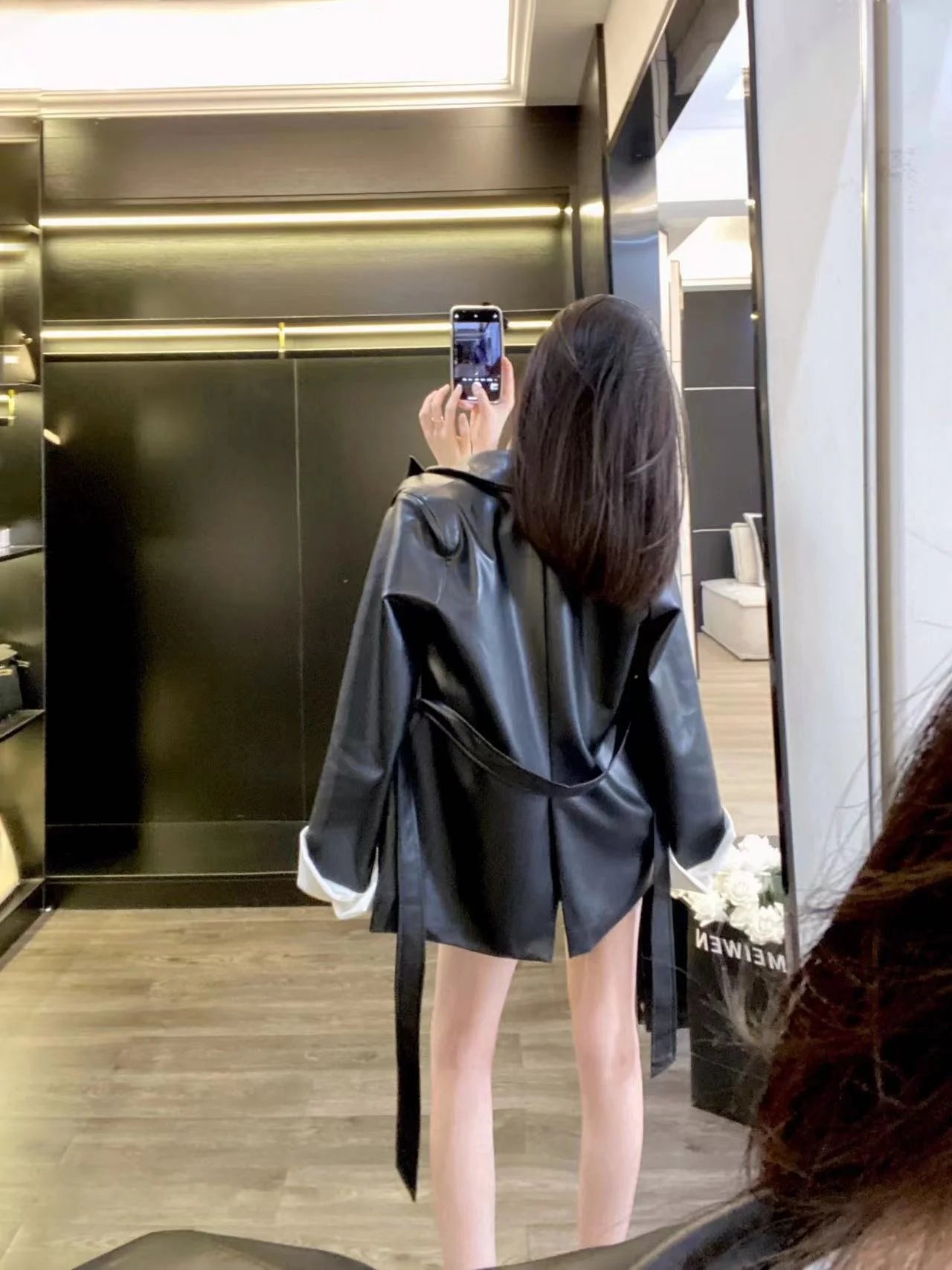 CHA Vintage Maillard Lapel Contrast Sleeve Leather Blazer 0724022201