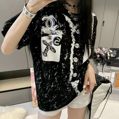 New Round Neck Color Long Letter Embroidery Short Sleeve 1024050912