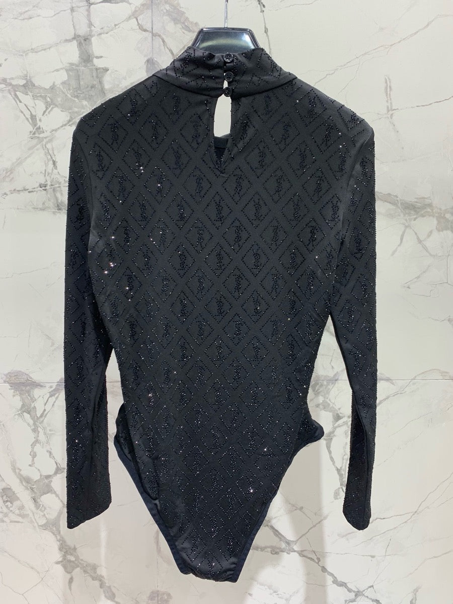 YSL New Slim-Fit Bodysuit with Logo Embellishments Crystals 0725022704