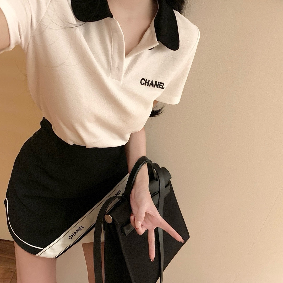 CNL suit letter embroidery contrasting color polo collar short-sleeved T-shirt 0724050903