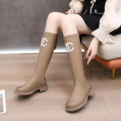 MID-TUBE WOMEN'S BOOTS 2022AUTUMN AND WINTER NEW THICKSOLED ALL-MATCH HIGH BOOTSELASTIC TIGHT BOOTS