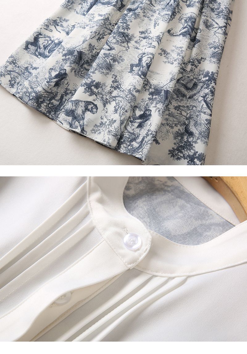 New Standing Collar Printed Large Swing Long Dress 1024030413