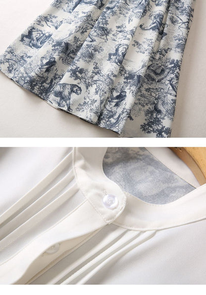 New Standing Collar Printed Large Swing Long Dress 1024030413