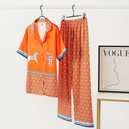 New Ice Silk Thin Short-sleeved Trousers Women's Three-suit 1024032530