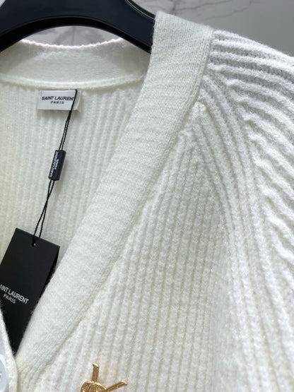 YSL V-Neck Knit Wool Cardigan with Silver Threads  0725022702