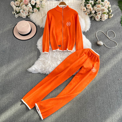 Embroidered sweater long-sleeved top two-piece set 9000910001