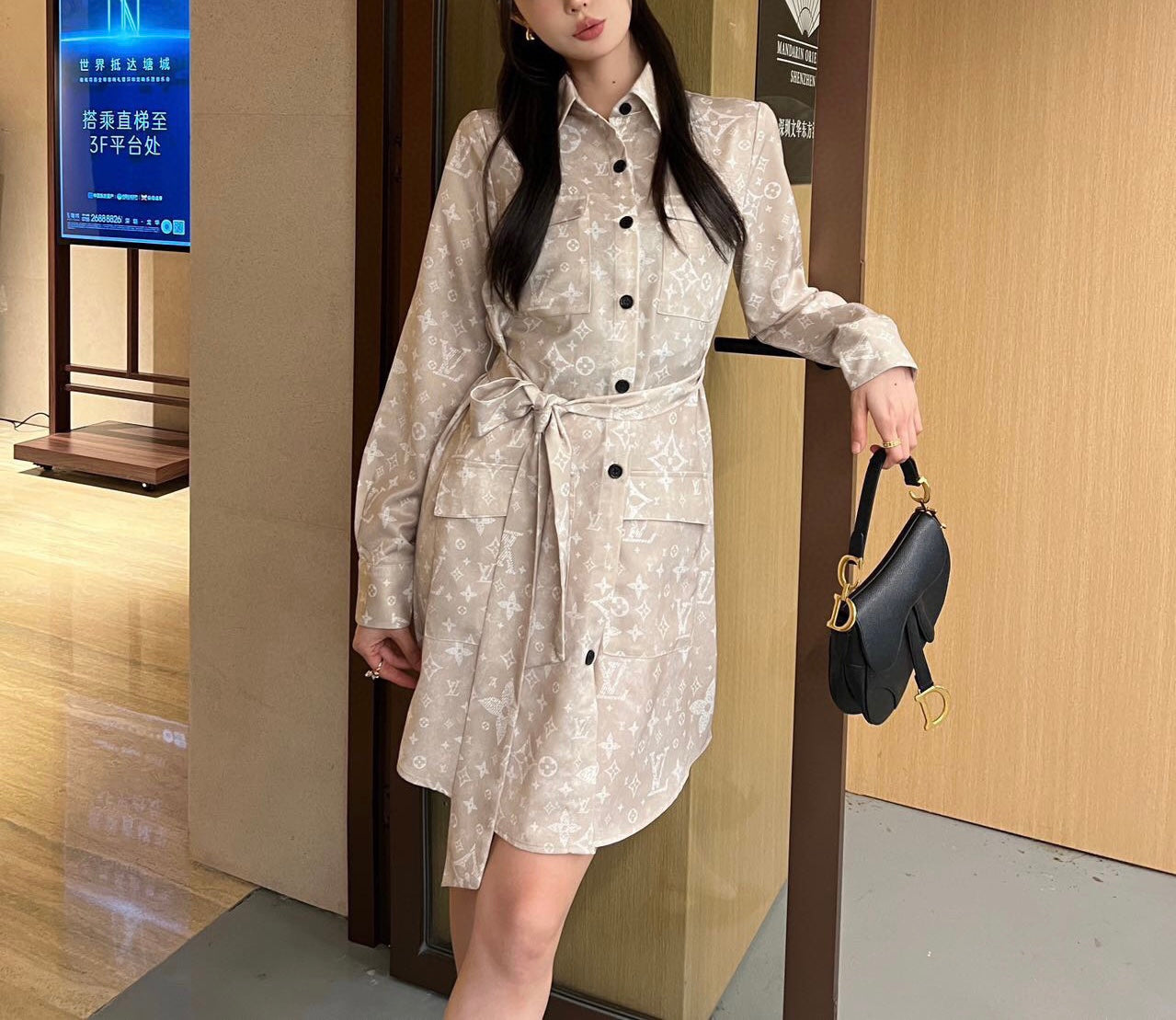 Classic printed fashionable lapel shirt dress 071