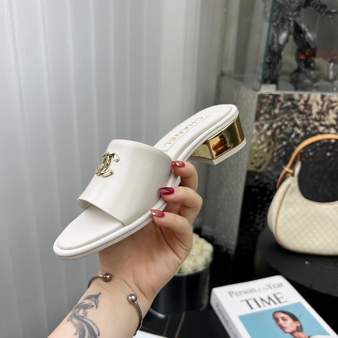 Chane1 top fashion low heel leather slippers 0724030810
