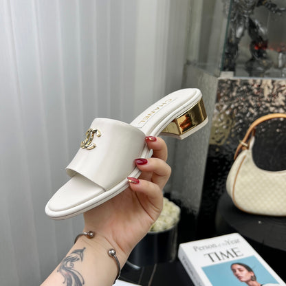 Chane1 top fashion low heel leather slippers 0724030810