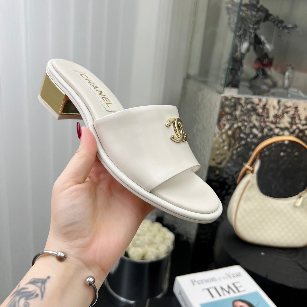 Chane1 top fashion low heel leather slippers 0724030810