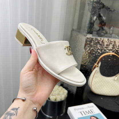 Chane1 top fashion low heel leather slippers 0724030810