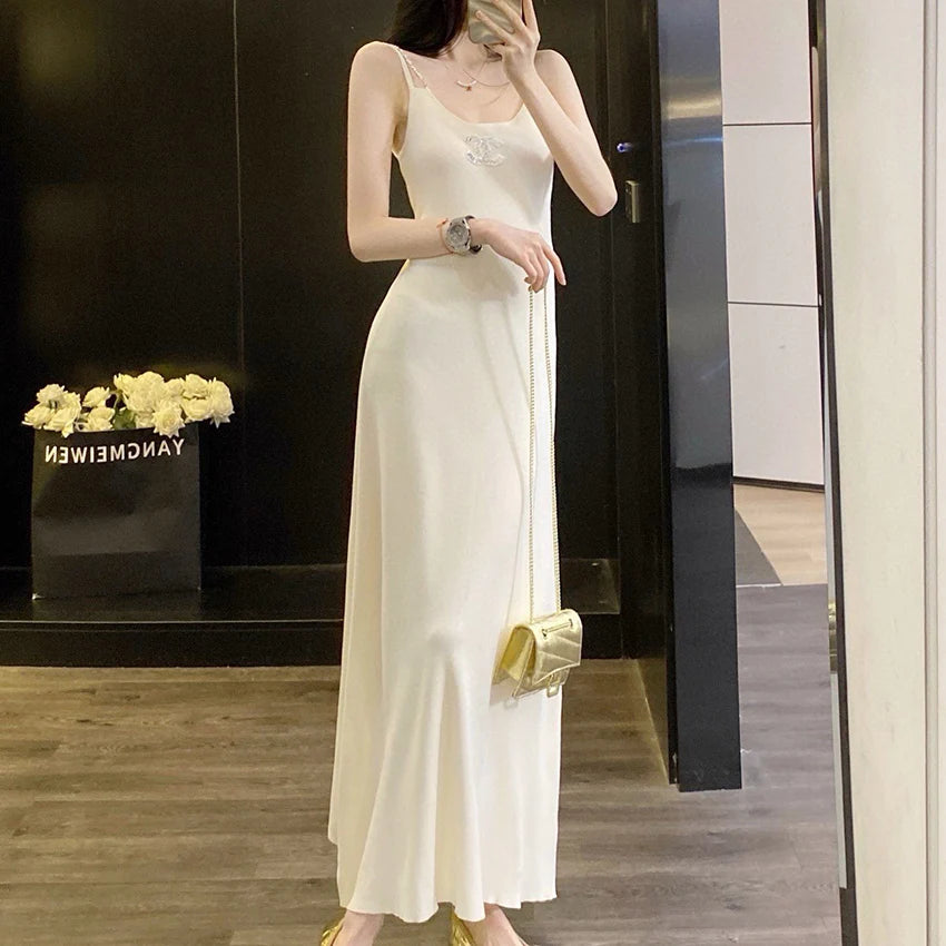 Luxurious sequin knitted chain camisole maxi skirt 1024052705