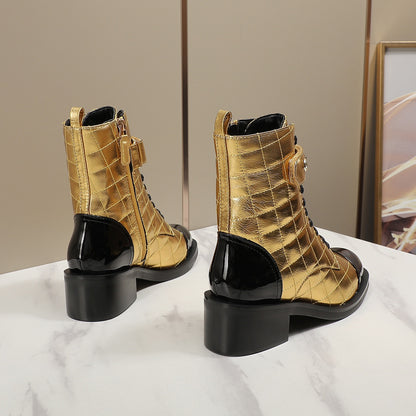 CNL fashion rhombus gold and silver cowhide boots 0724101707