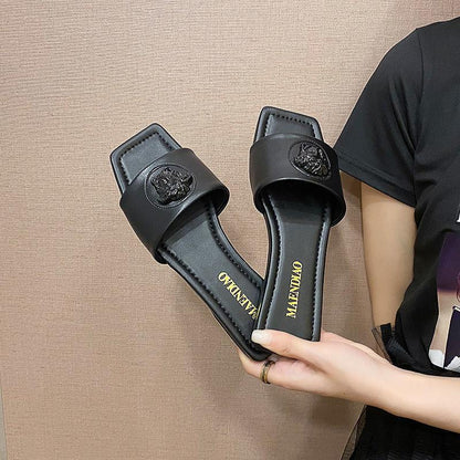 New Sandals Fashion Square Toe Beach One-word Sandals 1024040206