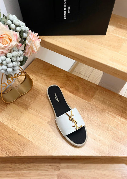 SL Fashionable Patent Leather Gold Letter LOGO Slippers 0724011103