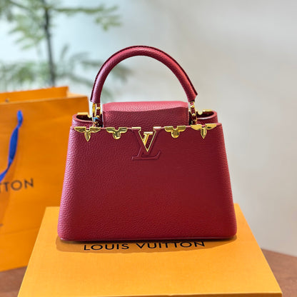 New Capucines Metallic Flower Trim Handbag 1824042604