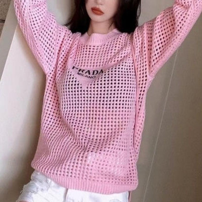 New hollow out knit sweater loose and versatile long sleeved pullover 1024030808