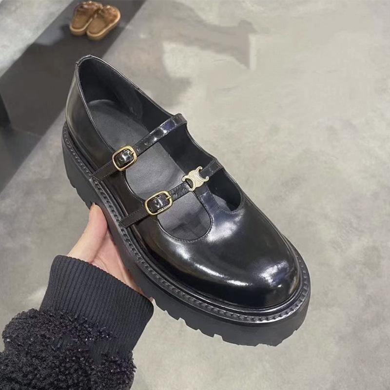 High-Heeled Platform Loafers All-Match Genuine Leather Mary Jane Shoes 1024041509