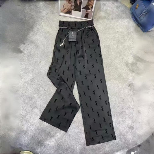 High waist floor mopping pants (with metal letter logo) 1824021907