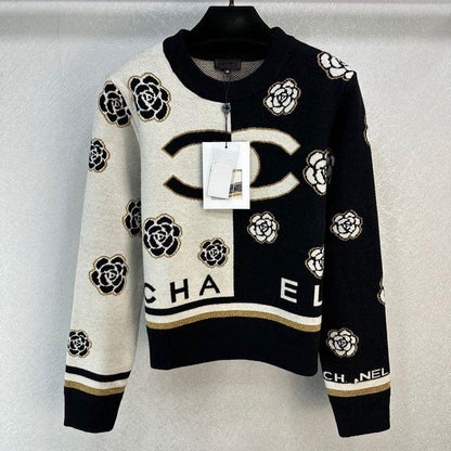 Camellia Small Fragrance Color-block Pullover Sweater Women's Design Sense Elegant op-PD05202312201