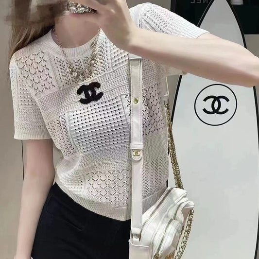 Summer new style hollow round neck knitted top 0724052203