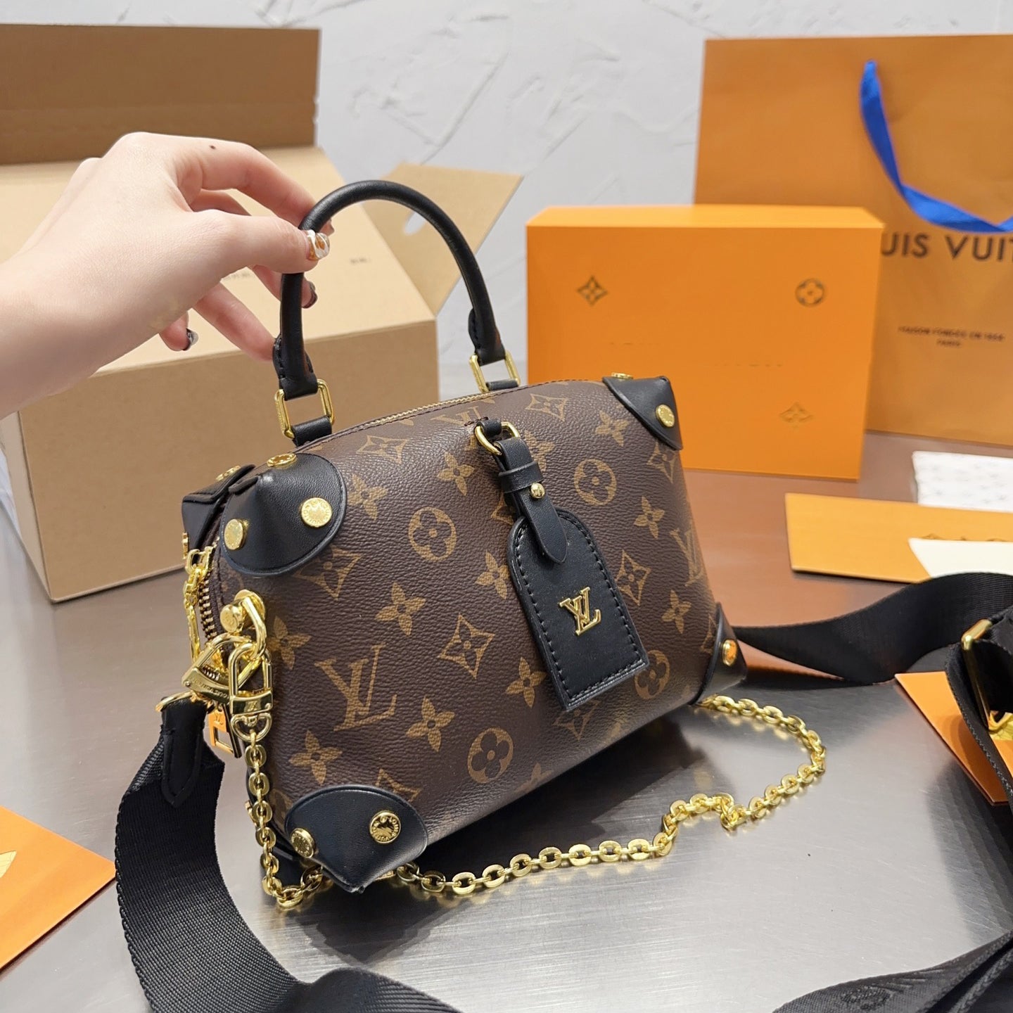 Handmade Leather Shoulder bag 3WAY COLORS black and peach