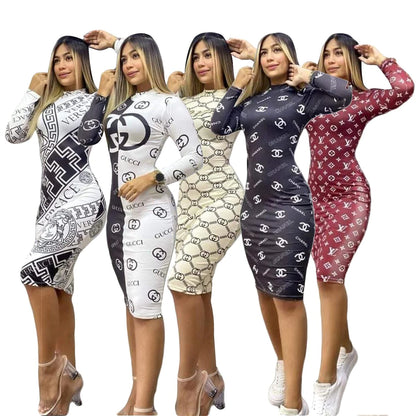 Sexy printed slim fit hip-hugging dress XC0823110101