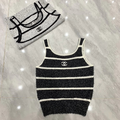 Spring And Summer New Contrast Striped Embroidered Camisole 1024022907