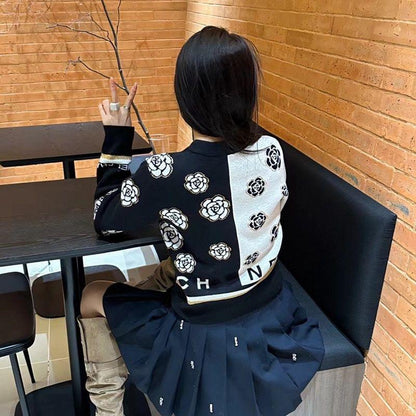 Camellia Small Fragrance Color-block Pullover Sweater Women's Design Sense Elegant op-PD05202312201