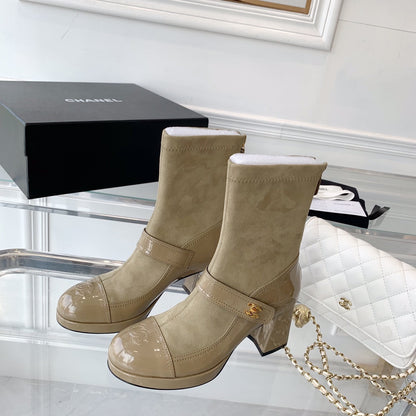 CNL Fashionable Leather and Suede Boots 0724102318