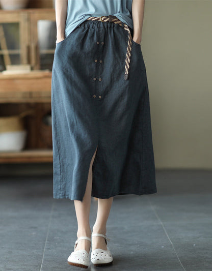 Front Buckle Elastic Waist Skirt