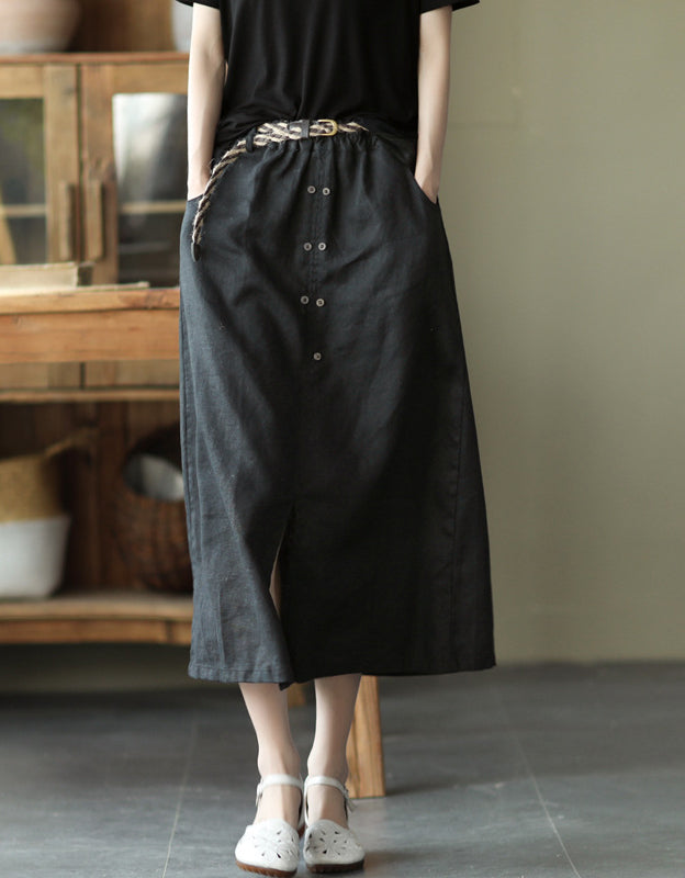 Front Buckle Elastic Waist Skirt