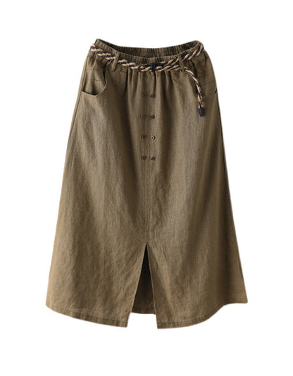 Front Buckle Elastic Waist Skirt