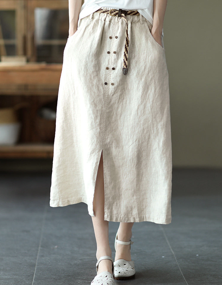 Front Buckle Elastic Waist Skirt