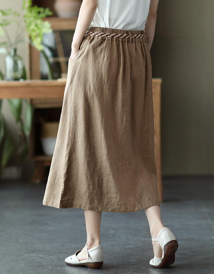 Front Buckle Elastic Waist Skirt
