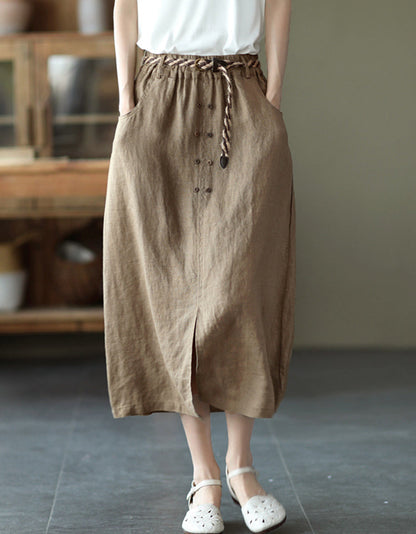 Front Buckle Elastic Waist Skirt