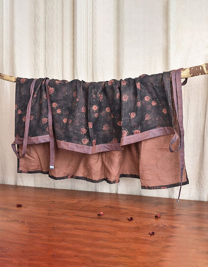 High Waist Retro Printed Linen Wrap Lace Floral Skirt