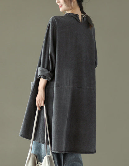 Loose Casual Large Size Long Sleeve Denim Top Midi Dress