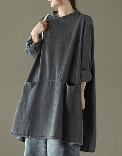Loose Casual Large Size Long Sleeve Denim Top Midi Dress