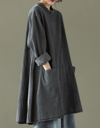 Loose Casual Large Size Long Sleeve Denim Top Midi Dress