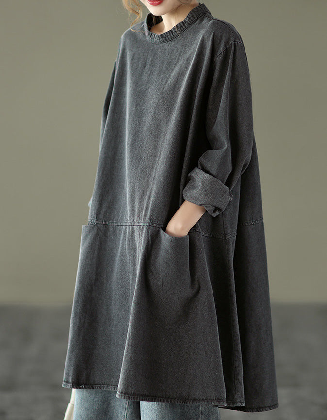 Loose Casual Large Size Long Sleeve Denim Top Midi Dress