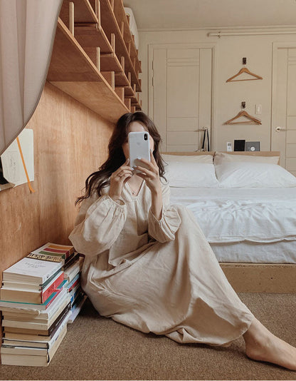 Long sleeves Comfortable Loose Cotton Linen Dress