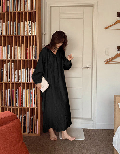 Long sleeves Comfortable Loose Cotton Linen Dress